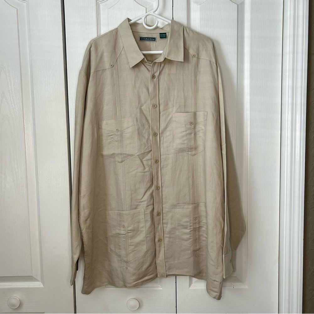 Cubavera men’s tan beige long sleeve button up casual shirt size 2XLT